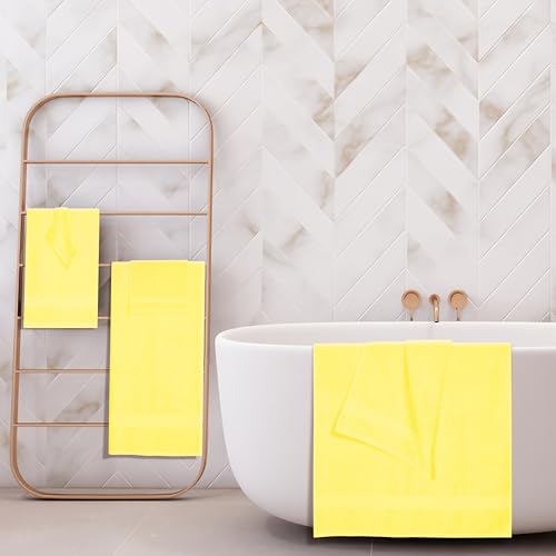 BOUTIQUO 6 Pack Cotton Towel Set, Contains 2 Bath Towels 27x54 inch, 2 Hand Towels 16x24 inch & 2 Wash Coths 12x12 inch, Ideal Everyday use, Ultra Soft Compact & Lightweight - Lime Yellow - color: Lime Yellow, size: 6 Piece Towel Set