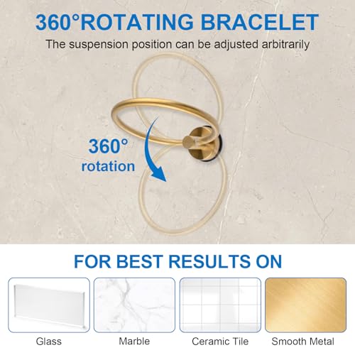 INCREWAY 1Pc Gold Stainless Steel Suction Cup Towel Ring, Wall Mounted Rotating Disc for Air Release No Drill Bathroom Hand Towel Holder Removable Rustproof Hardware for Glass Tile Smooth Surface