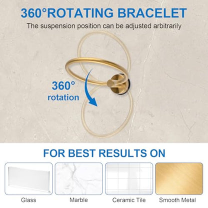 INCREWAY 1Pc Gold Stainless Steel Suction Cup Towel Ring, Wall Mounted Rotating Disc for Air Release No Drill Bathroom Hand Towel Holder Removable Rustproof Hardware for Glass Tile Smooth Surface
