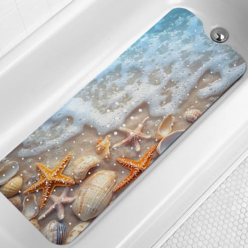 LNOND Summer Beach Bathtub Mat Non Slip, 40 X 16 Inch Tub Mat for Bathroom, Colorful Beach Shells Bath Tub Shower Mat with Drain Holes and Suction Cups - color: Colorful Beach Shells Bathtub Mat