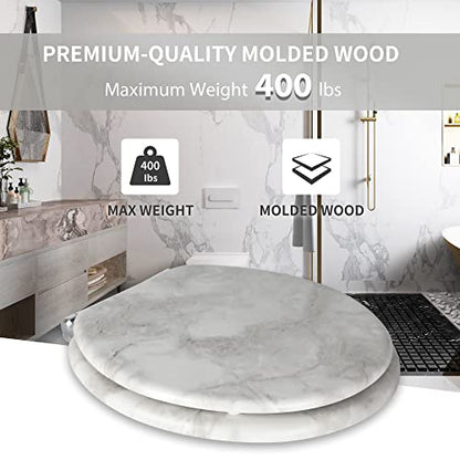 Angol Shiold ROUND Toilet Seat Molded Wood 16.5"(Gray Marble) | Quiet Close Quick Release Metal Hinges, Adjustable Fit for Standard Round Toilets, Easy to Install&Clean - color: Gray Marble-Round, size: Round-16.5“
