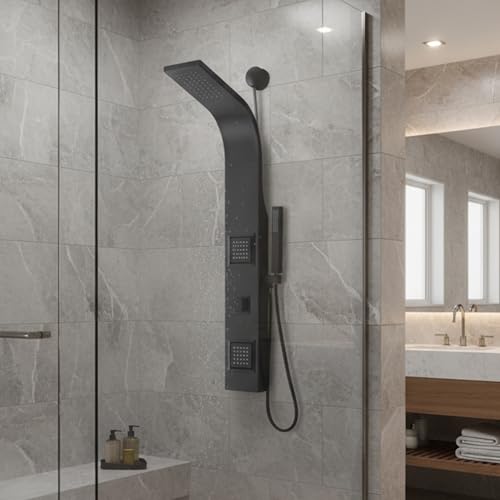 ANZZI Aura 2 Jetted Shower Panel With Heavy Rain Shower & Spray Wand | Easy Retrofit Design For Super Simple Diy Installation, Installs To Existing Water Line, Need Cut Walls Rework Plumbing