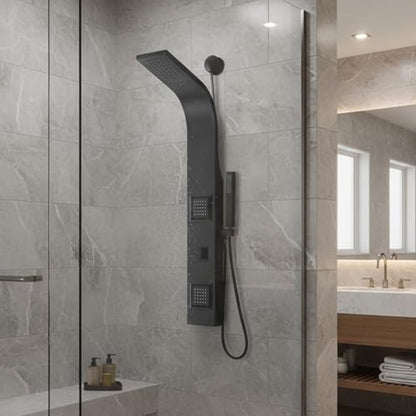 ANZZI Aura 2 Jetted Shower Panel With Heavy Rain Shower & Spray Wand | Easy Retrofit Design For Super Simple Diy Installation, Installs To Existing Water Line, Need Cut Walls Rework Plumbing
