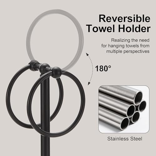Adjustable Black Towel Rack,Freestanding Bathroom Towel Holder - color: Matte Black