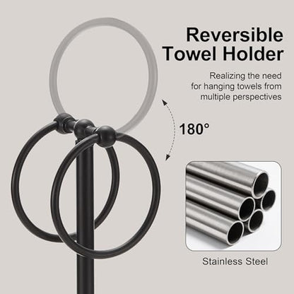 Adjustable Black Towel Rack,Freestanding Bathroom Towel Holder - color: Matte Black