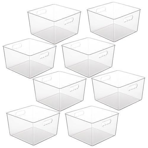 Vtopmart 8 Pack Extra Large Clear Storage Bins, 11x11 Cube Organizer | Acrylic Cube Storage Bins, Plastic Containers with Handle for Pantry, Kitchen, Closet, Laundry Room, Bathroom, Under Sink - size: Without Lid