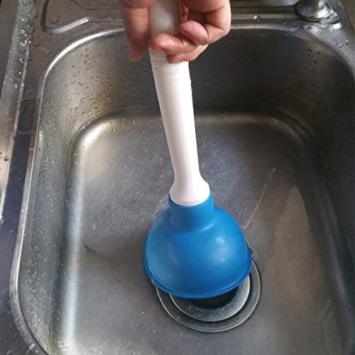 Drain Plunger, Mini Sink Unclogger, Small 4-Inch Clog Remover | Rubber Cup Hand Plumber Helper, Force Tiny Compact Tool with 9" Short Handle for Kitchen Bathroom, Toilet, Shower, Bath Tub - color: Blue + Yellow
