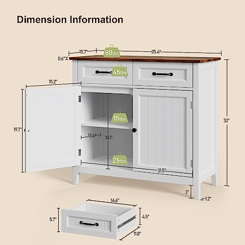 Gizoon Kitchen Sideboard Buffet Cabinet, 32'' H Large Kitchen Storage Island and Adjustable Shelf, Modern Coffee Bar Console Cabinet for Dining Room, Bathroom, Entryway, Retro | 32"H, Large Storage Island, Fits Dining Room/Bathroom/Entryway, Modern Consol