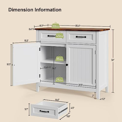 Gizoon Kitchen Sideboard Buffet Cabinet, 32'' H Large Kitchen Storage Island and Adjustable Shelf, Modern Coffee Bar Console Cabinet for Dining Room, Bathroom, Entryway, Retro | 32"H, Large Storage Island, Fits Dining Room/Bathroom/Entryway, Modern Consol