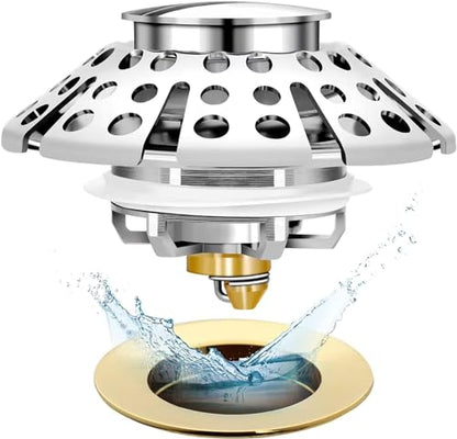 Anlige Bathtub Drain Stopper, Pop Up Tub Stopper with Hair Catcher, Bathtub Plug and Cover with Strainer, Universal for 1.5 to 1.8in Tub Drain - style: Tub Stopper Top Hair Catcher