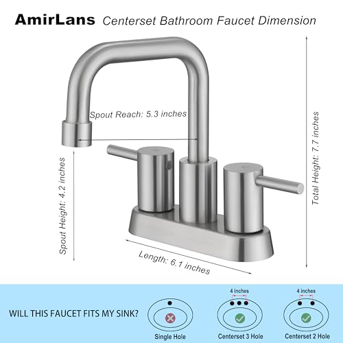 Brushed Nickel Bathroom Sink Faucet 2 Handle, 2 or 3 Hole 4 Inch Centerset Stainless Steel Bathroom Faucets with Pop up Drain, Vanity Faucet for Bathroom, Restroom, Rv, AML-21751-BN - color: Brushed Nickel