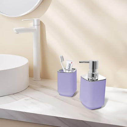 2Pcs Lavender Bathroom Set, Square Boho Soap & Toothbrush Holder Set | Thick shatterproof ABS, electroplated rust-proof pump, drip-free, multi-slot holder, dustproof lids, easy-clean - color: Lavender, size: 2PCS