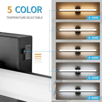 Modern Black and Brass Vanity Light Bar 32 Inch, 24W 5CCT Dimmable Bathroom Light Fixtures LED Wall Lighting Fixture - color: Black+Brass, size: 32 inch