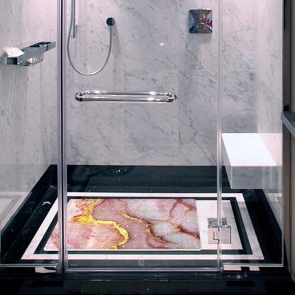 Shower Mat Non-Slip Bathtub Mats with Suction Cups and Drain Holes, Pink Marble with Gold Veins Design, Easy to Clean for Bathroom, 26.8x15.1In - color: Multi 11