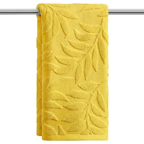 Artoid Mode 1 Pc Yellow 3D Leaves Jacquard Hand Towels for Bathroom, 100% Cotton Soft Absorbent Bathroom Decor Towels, 13.7 x 29.5 Inch - color: Yellow, size: 13.7" x 29.5", 1PC
