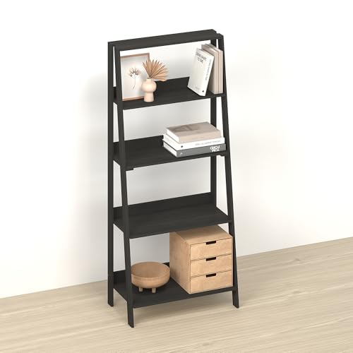 Narita Ladder Shelf, 5-Tier Bookshelf, Freestanding Bookcase Storage Rack Organizer, for Home Office, Living Room, Bathroom, Ebony - color: Ebony