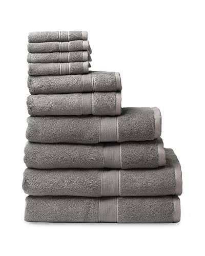 Cozy Earth Complete Luxe Bath Bundle - 60% Cotton 40% Viscose from Bamboo - Quick Dry & Plush Cotton Bath Towel Set - 4 Washcloths, 2 Hand Towels, 2 Bath Towels, 2 Bath Sheets - Charcoal - color: Charcoal