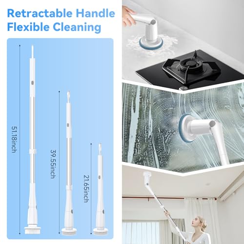 Electric Spin Scrubber, Cordless Cleaning Brush with 8 Replaceable Cleaner Brush, Power Shower Scrubber with Long Handle, Electric Scrubber for Cleaning Floor Bathroom Bathtub Tile