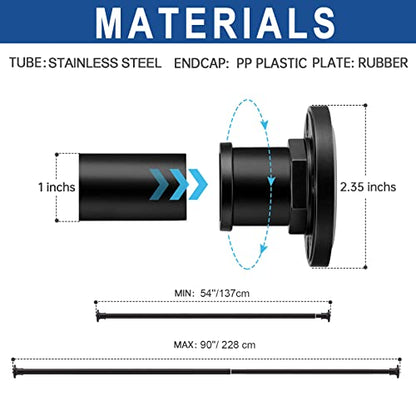 Industrial Shower Curtain Rod - 2-in-1 Design Tension Curtain Rod - Rustproof Non-Slip 54 to 90 Inch Stainless Steel, Matte Black Window Curtain Rod - color: Matte Black, size: 54-90 Inches