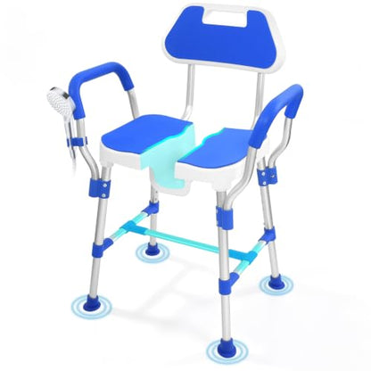 U Shaped Shower Chair for Inside Shower with Arms & Back Heavy Duty Shower Bench for Elderly & Disabled Height Adjustable Bath Seat Non-Slip Feet Shower Stool (Blue) - color: Blue