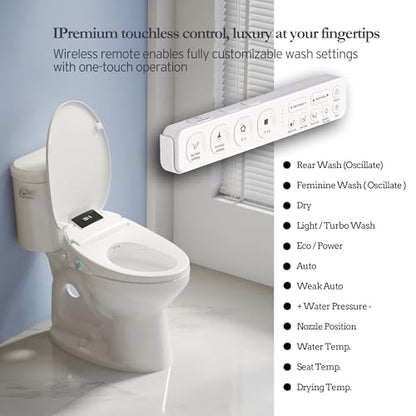 XCQQ Electric Heated Bidet Toilet Seat with Remote, Elongated, X60L | Instant Warm Water, Heated Seat, Warm Air Drying, Slow Close Lid, LED Display, Nightlight