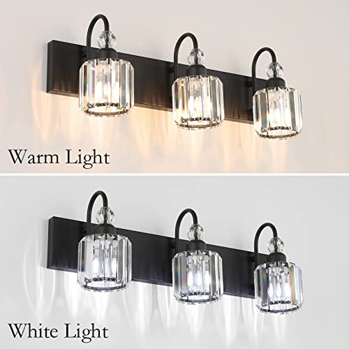 Ralbay Modern Crystal Vanity Light 3-Lights Modern Crystal Vanity Lights for Bathroom Matte Black Crystal Bath Wall Light Fixtures Modern Black Crystal Bathroom Light Fixtures - color: Round-Black, size: 3-light