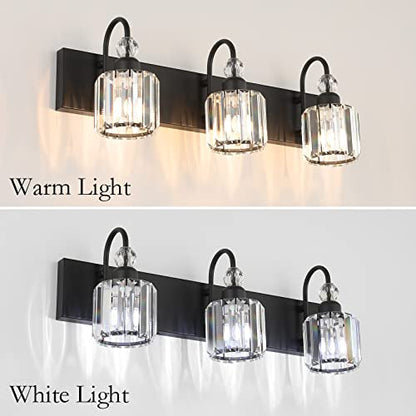 Ralbay Modern Crystal Vanity Light 3-Lights Modern Crystal Vanity Lights for Bathroom Matte Black Crystal Bath Wall Light Fixtures Modern Black Crystal Bathroom Light Fixtures - color: Round-Black, size: 3-light