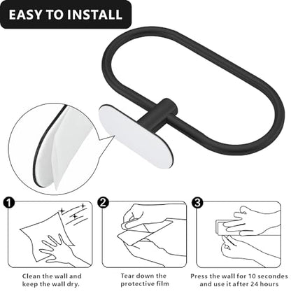 Toilet Paper Holder/Towel Ring Self Adhesive, Eolax No Drilling Black Bathroom Hardware Accessories, Stainless Steel Sticky Toilet Roll Hanger and Hand Towel Holder, Wall Mounted, 2 Pieces - color: Black