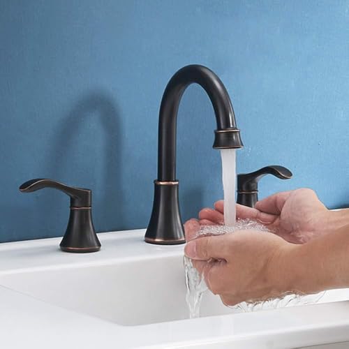 Oil Rubbed Bronze Bathroom Faucet, 2 Handle 3 Hole 8 Inch Widespread Bathroom Faucet, 360°Swivel High-Arc Spout, Stainless Steel Faucet for Bathroom/Vanity/Lavatory, VAL052HZST - color: Oil Rubbed Bronze