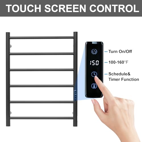 Electric Towel Rack with Voice Control for Alexa & Google Home,TUYA - Wall-Mounted Bathroom Heating Towel Warmer,Plug-in,Stainless Steel Material (Black with WiFi, 6 Bar)