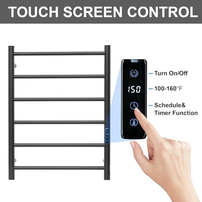 Electric Towel Rack with Voice Control for Alexa & Google Home,TUYA - Wall-Mounted Bathroom Heating Towel Warmer,Plug-in,Stainless Steel Material (Black with WiFi, 6 Bar)