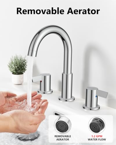 Polish Chrome Bathroom Faucet 3 Hole, 8 Inch Widespread 2-Handle | SUS304 Stainless Steel, 2-Handle Control, Pop-Up Drain, Supply Lines and Mounting Hardware for 8-Inch Widespread Vanity Sinks - color: Polish Chrome
