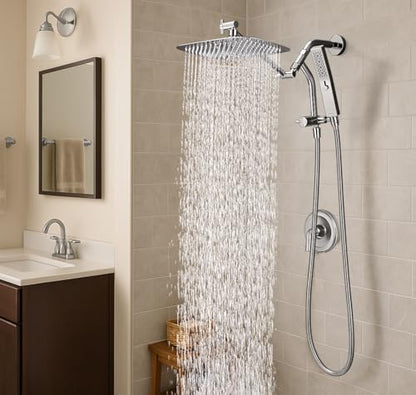 G-Promise 10 Inch All Metal Rain Shower Head with Handheld Spray (Chrome) | Suits Every Height, Pause Mode Diverter, Massage Mode Handheld, Full Body Coverage, Easy to Install, Modern Bath Upgrade - color: Chrome, size: 10 Inch