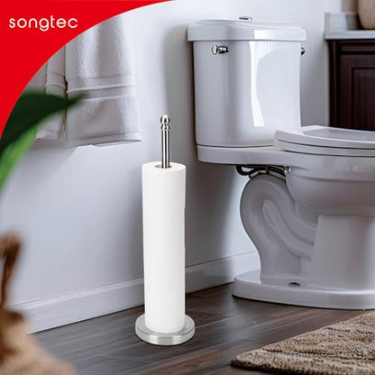 Songtec Toilet Paper Holder Stand Reserve for Bathroom, Floor Standing TP Holder for 4/5 Rolls, Stainless Steel (Brushed Nickel) - color: Brushed Nickel