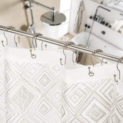 Resze Double Shower Curtain Hooks, Sturdy Metal Nickel Shower Curtain Rings, Glide Roller Shower Hooks,Rust Proof Anti-Drop Curtain Hooks, 12 Pcs Smooth Sliding Rings for Bathroom Shower Rods Curtains - color: Nickel