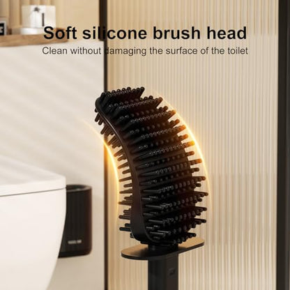 Toilet Brush and Holder Set - Wall Mounted Bathroom Scrub Brush, Toilet Bowl Brush and Plunger Set for Bathroom Cleaner (Black) - color: Black