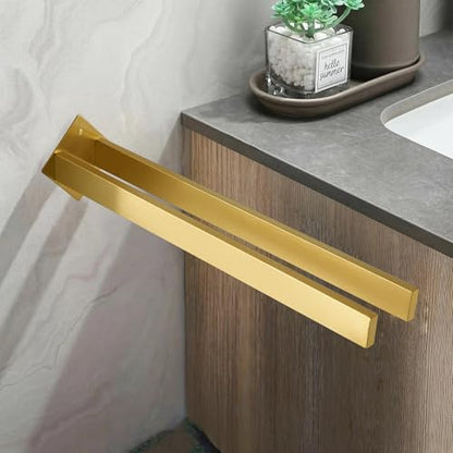 Double Rod Towel Bar 16 Inch, SUS304 Stainless Steel Wall Mounted Towel Holder, Bathroom Kitchen Double Layer Towel Rail, Modern Design Square Wall Towel Rack for Bathroom, Kitchen Gold - color: Gold