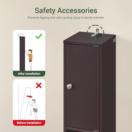 SoBuy Bathroom Storage Cabinet Adjustable Shelves, Tall Narrow, Brown | Freestanding Cupboard With Adjustable Shelves, Space-Saving Storage For Tiny Bathroom Gaps, BZR34-BR - color: Brown