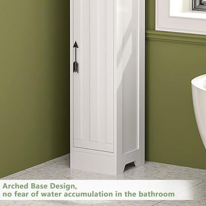 VECELO Narrow Bathroom Storage Cabinet with 3 Adjustable Shelves, 71" Tall Freestanding Cabinet with Toilet Paper Holder, Slim Tower Cabinet with Magnetic Door, for Small Spaces, White - color: Shelf Top