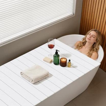Bathtub Tray - 59x27.5x0.3in Foldable Anti-dust Bathtub Cover Bath Insulation Cover, PVC Shutter Bath Lid Fit Most Tubs, Can Store Wine Glass, Books, Tablets, Cellphones - size: 59.1" x 27.6" x 0.3"
