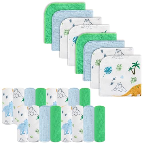 Baby Washcloths, 24Pack Baby Washcloth Extra Soft & Ultra Absorbent, for Unisex Boys Girls Body, Washclothes Gentle on Sensitive Skin, 9x9 Dinosaurs Trees - color: Dinosaurs & Trees
