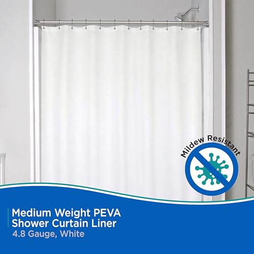 Kenney KN61440PK2 Medium Weight 5 Gauge Waterproof PEVA Shower Curtain Liner with Rust-Resistant Metal Grommets and Weighted Magnetic Hem for Bathroom, 70" W x 72" H, White, 2-Pack - color: White, size: 70"W x 72"L (Pack of 2)