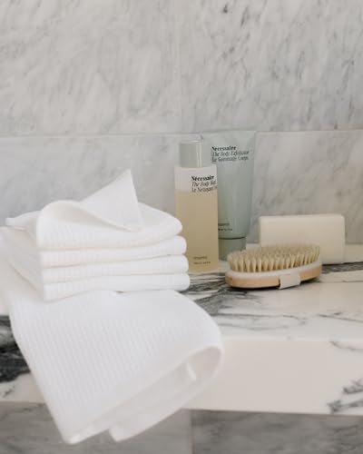 Cozy Earth Waffle Hand Towels, Mini Textured Waffle Weave Pattern | 60% Cotton 40% Viscose from Bamboo Hand Towels 20 x 30 Inches, Soft and Absorbent Terry, 2 Pack White - color: White, size: Hand Towel