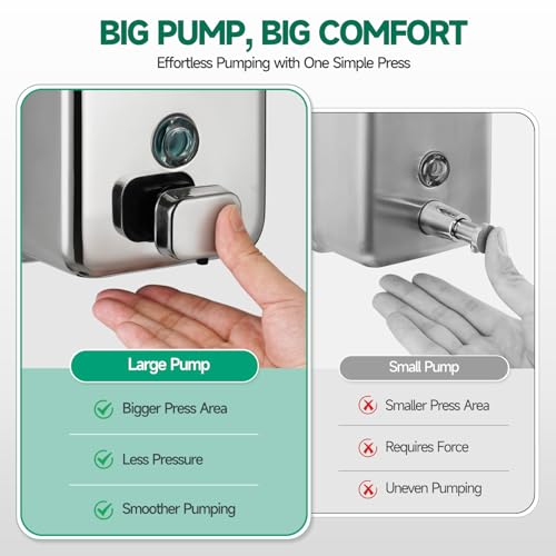 anydry Commercial Soap Dispenser Wall Mounted 37oz Brushed Stainless Steel | Liquid Hand Soap Dispenser, Ideal for Commercial Bathroom, Large Capacity, Easy Refill, Leak-Proof Pump, Stable Installation - color: Polished