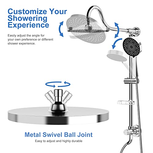Tearel 9 Inches Rainfall Shower Head and Handheld Showerhead Combo Shower System with Slide Bar, Chrome - color: Chrome