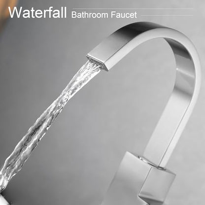 Brushed Nickel Single Handle Tall Bathroom Faucet，Vessel Sink Faucet Waterfall Bathroom Faucet Single Hole Lavatory Vanity Tap Single Hole Bar Sink Faucet with Pop Up Drain and Supply Lines,SL50044BN - color: Brushed Nickel, size: Tall