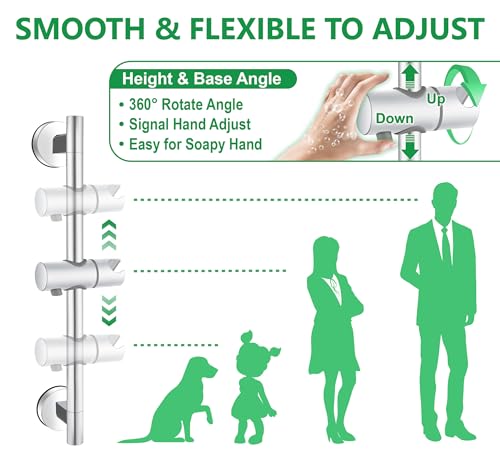 Upgraded 17.7 Inch Shower Slide Bar w/ Waterproof Suction Cup,SUS Metal Bar Heavy Duty, Removable & Adjustable Handheld Shower Head,Wall Mount Drill-Free Install No Tool,Bathroom Wall Protect - color: Chrome Polish
