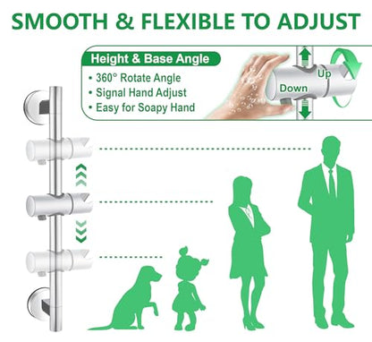 Upgraded 17.7 Inch Shower Slide Bar w/ Waterproof Suction Cup,SUS Metal Bar Heavy Duty, Removable & Adjustable Handheld Shower Head,Wall Mount Drill-Free Install No Tool,Bathroom Wall Protect - color: Chrome Polish