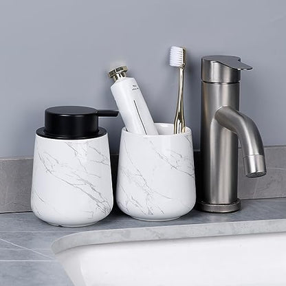 Bosilunlife 12Oz Ceramic Foam Soap Dispenser for Bathroom Kitchen Counter | Premium countertop foam pump creates delicate dense foam, stable desktop placement, Marble - color: Marble