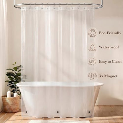 3 in 1 Linen Shower Curtain with Liner and 12 Double Glide Hooks 72 x 72 | Thick linen-poly blend, detachable waterproof liner, smooth-glide hardware, textured boho finish for a complete setup